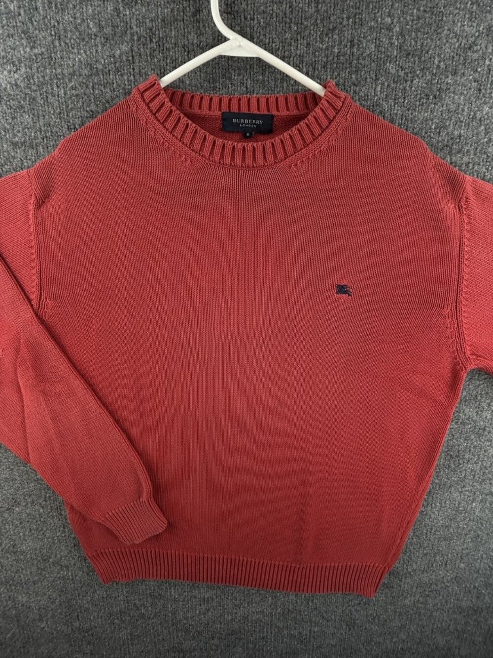 Burberry London Sweater Red Logo Mens Crew Neck Pullover 6 Long Sleeve Solid